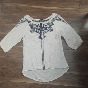 Embroidered Top Blue and White